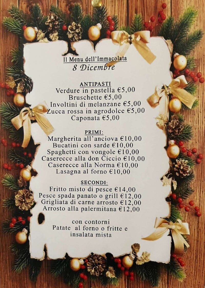 Menu dell'immacolata