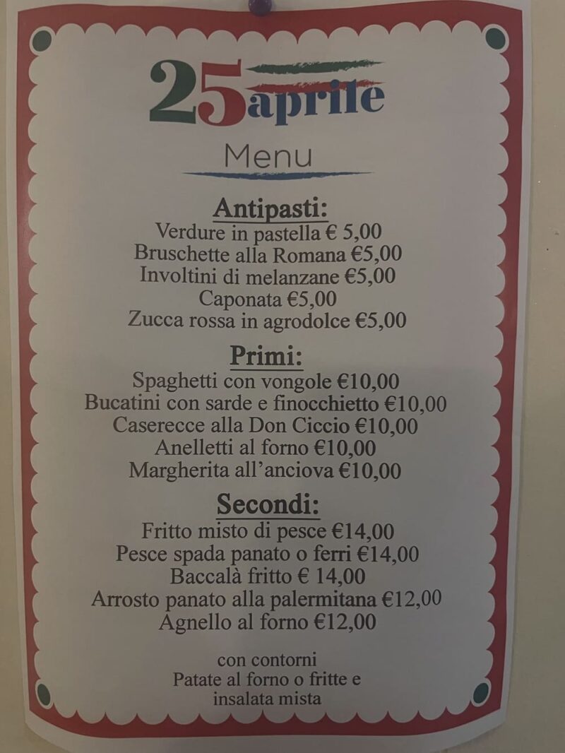 Menu del 25 aprile